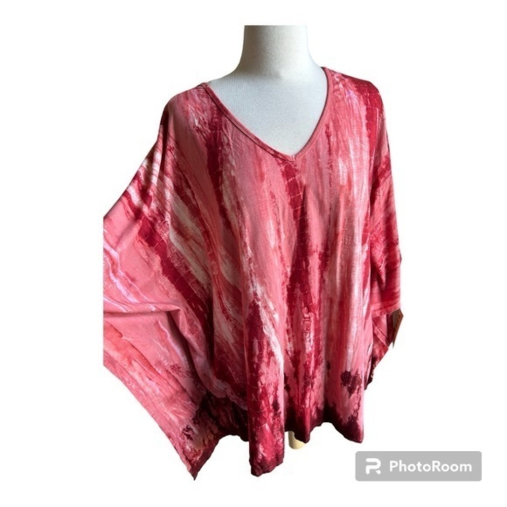 LA BLEND red tie dye poncho top 3X